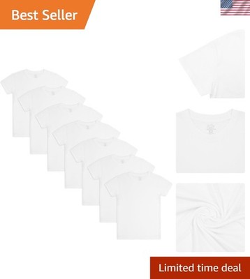 Large Boys' 100% Cotton Undershirts - Classic Crewneck T-Shirts, 7-Pack White