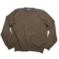 Polo Ralph Lauren Sweater Mens XL Brown Lambswool V Neck Knit Pullover Pony