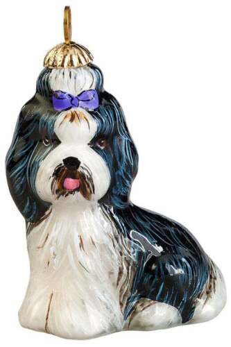 Joy To The World Collectibles - Shih Tzu Black & White Hand Painted Glass Poland - Picture 1 of 1