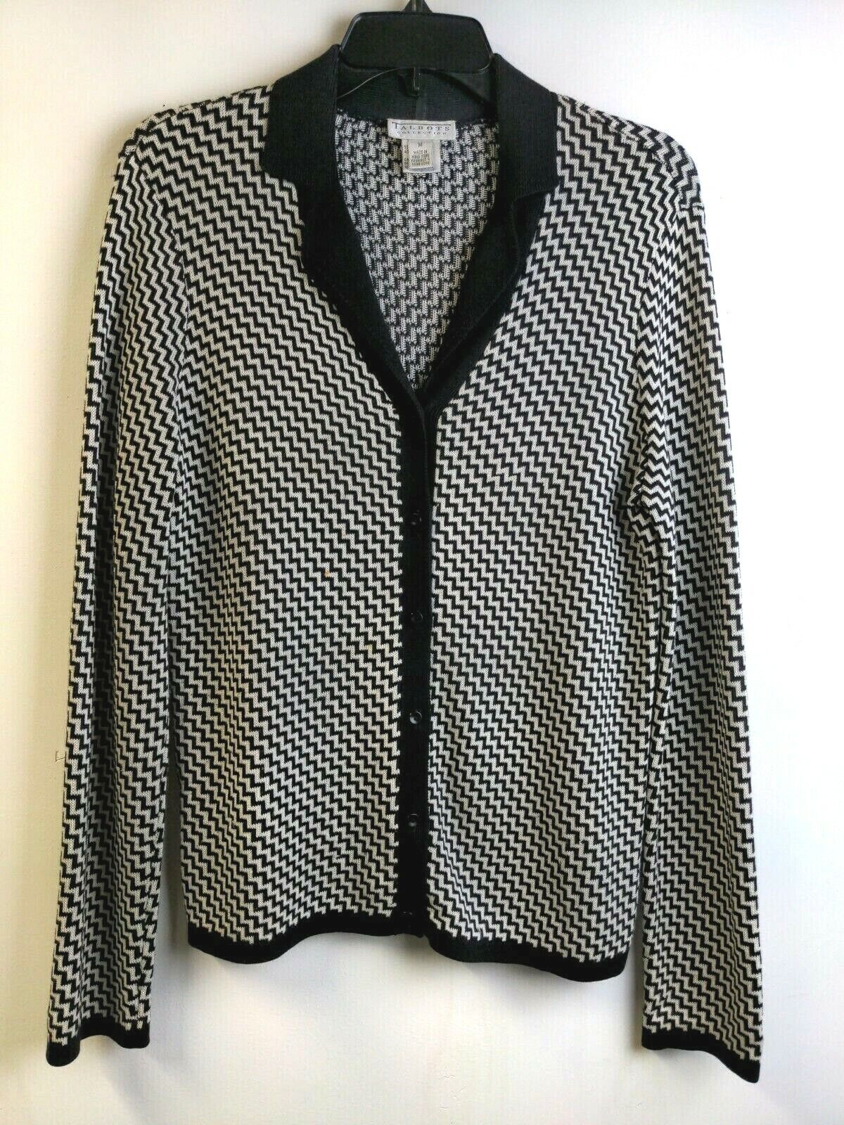 Talbots Women M Cardigan Sweater Chevon Shaw Collar Button Silk