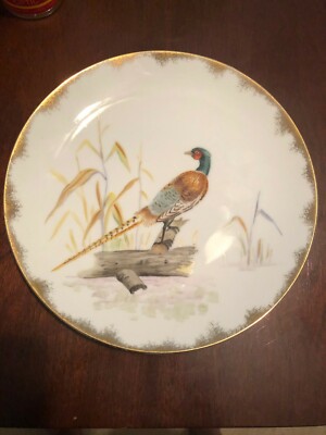 Vintage Lefton Ring Neck Pheasant 9'' plate  E2170  Gold Trim 