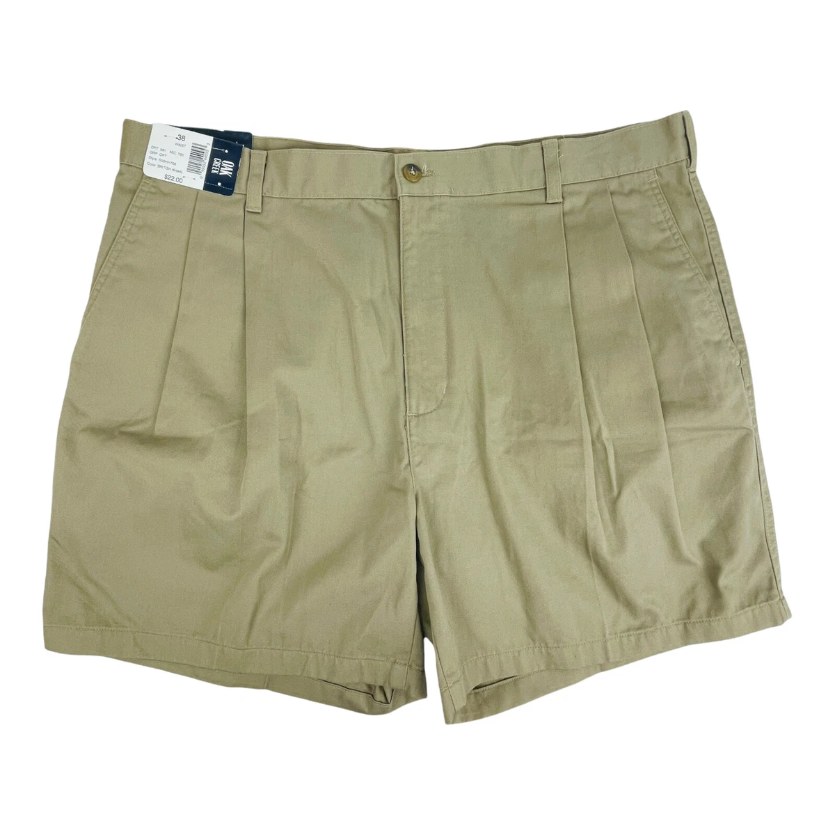 Oak Creek Mens Shorts Chino Pleated Classic Fit Size 38 Beige Wrinkle  Resistant