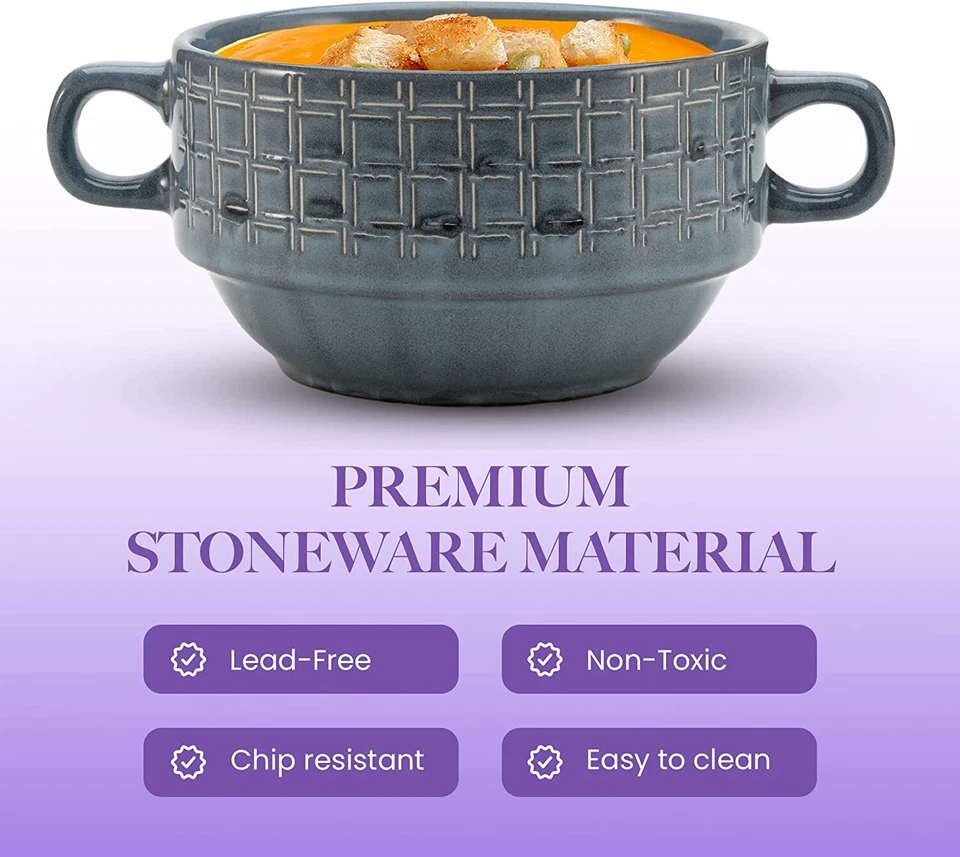 American Atelier Soup Bowls with Handles Set of 4, 16 Oz , Stoneware - Image 3 of 4