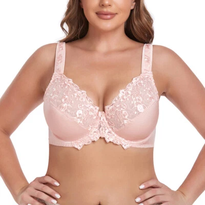 UK Ladies Underwired Lace Non-Padded Minimiser Full Cup Bra 34-50 C/D/E/F/G/GG/H