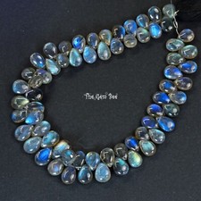 124.5CT Blue Flash Labradorite Smooth Pear Briolette Bead 9 Inch Strand