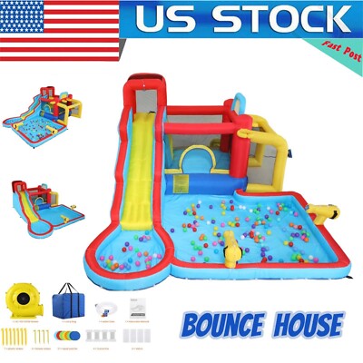 Inflatable Water Slide Bounce House,Splash & Blast Bouncer,Ball Toss,Soccer Gate