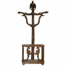 RARE 1880 AMERICAN EAGLE BLACK FOREST WOOD CARVED COAT HAT & UMBRELLA RACK STAND