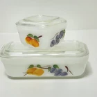 2 Fire King Ovenware Gay Fad The Washington Company Refrigerator Dishes W/lids