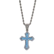 Cross Necklace, Stainless Steel Plain Cross Pendant Necklace Twisted Chain 20 In