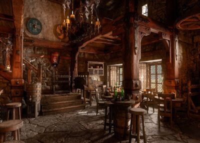7x5ft Fabric Medieval Tavern Inn Bar Backdrop for Photography Ancient Wooden ...