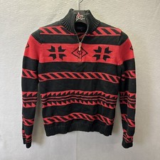 Vintage Chaps Nordic Sweater Womens M Snowflake Pullover Top 1/4 Zip Black Red