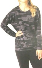 TUFF ATHLETICS WOMENS GREY CAMO CREWNECK TENCEL PULLOVER TOP SWEATSHIRT