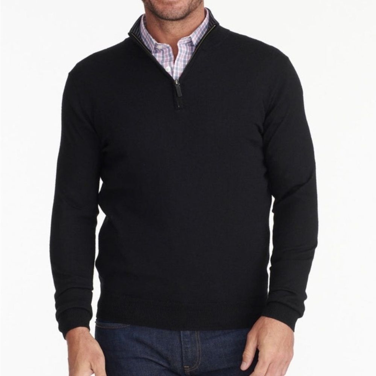 UNTUCKit Black Merino Wool QuarterZip Sweater Size Large eBay