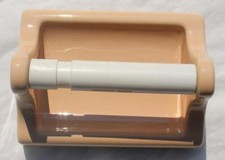 Vintage Suntan Peach Tan Ceramic Toilet Paper Holder Bathroom Tile In Recessed