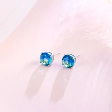 8mm Tiny Silver Plated Round CZ Stud Earrings Banquet Dinner Costume Jewellery