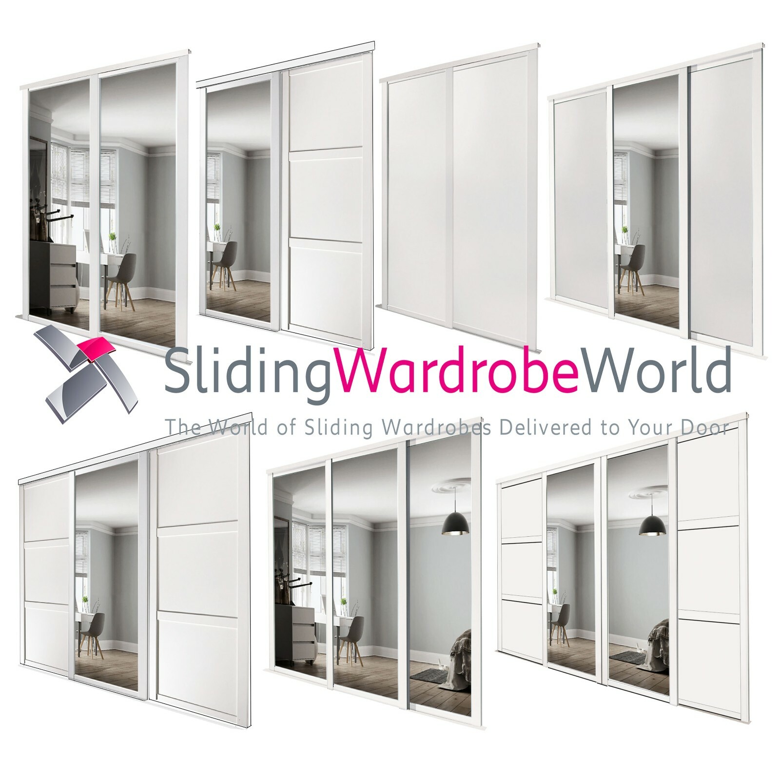 Shaker WHITE & Mirror SpacePro Sliding Wardrobe Door Kits & tracks (All