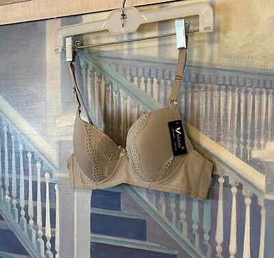 Vadalala Womens Bra Lace Size 32B Padded Push Up Style 96001 Underwire Cream A72