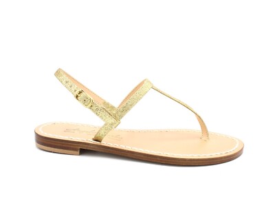 Sandali Artigianali da Donna in cuoio infradito bassi oro Capri