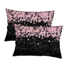 Cherry Blossom Throw Pillow Cover Queen Size Set of 2 Japanese Black Pink