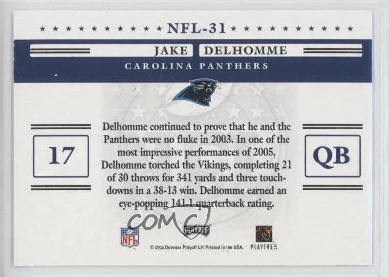 2006 Playoff Prestige Stars of the NFL Jake Delhomme #NFL-31 - Image 2 of 2