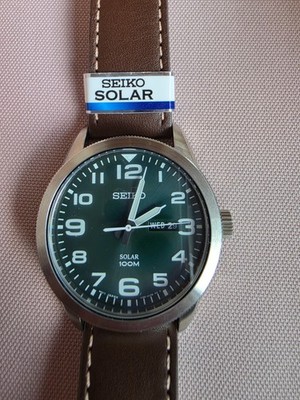 SEIKO SOLAR SNE473P1 Green Dial Watch Steel 100m V158 Brown