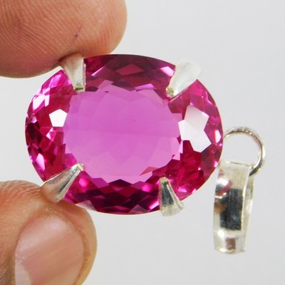 Natürlicher 54,80 CT Zertifizierter Pink Ruby Anhänger 925 Sterling Silber