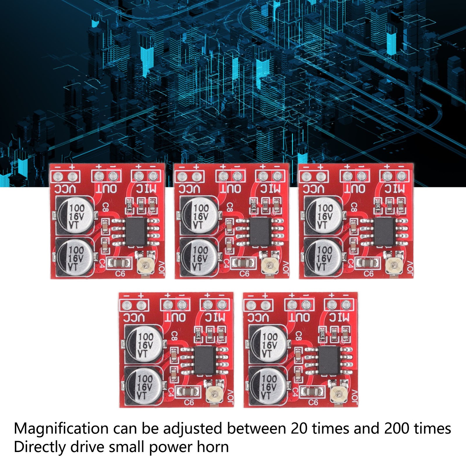 5Pcs Electret Microphone Amplifier Module Adjustable Gain LM386 202x DC4V12V❀.
