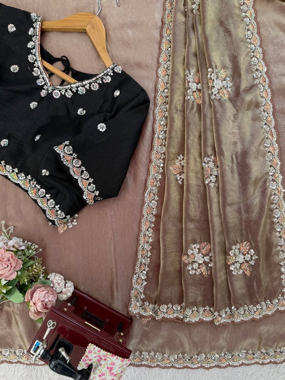 Beautiful Look Fendy Silk Brown Saree With Blouse For Function & Party Wear thumbnail 11