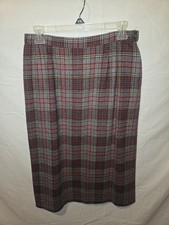 Pendleton Women's Gray Red 100 Virgin Wool Skirt Zip Pencil Size 14 Waist 28"