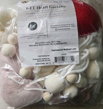 Felt Hearts and Wood Bead Garland, Red, White, and Pink, 6', Valentine's Day....