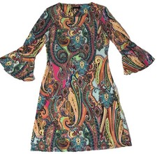 Tommy Hilfiger Shift Dress Bell Sleeve Paisley Pastel Multicolor Stretch Sz 6