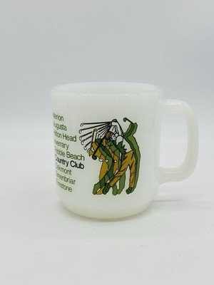 Vintage Milk Glass Golf Coffee Mug Glasbake Augusta Pebble Beach Merion Oakmont