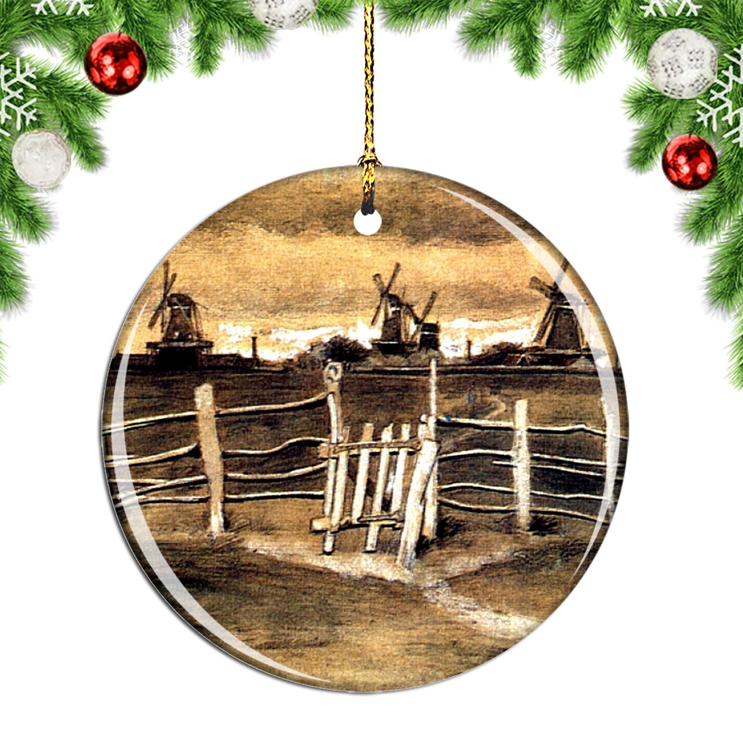 Van Gogh Windmils At Dordrecht Painting Christmas ornament city travel souvenir
