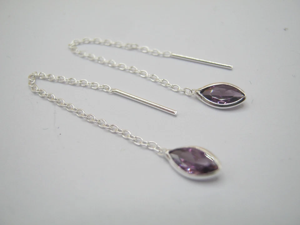 925 Solid Silver Threader Earrings Decorated With Diamond Shaped Simulated CZ - Image 4 of 4