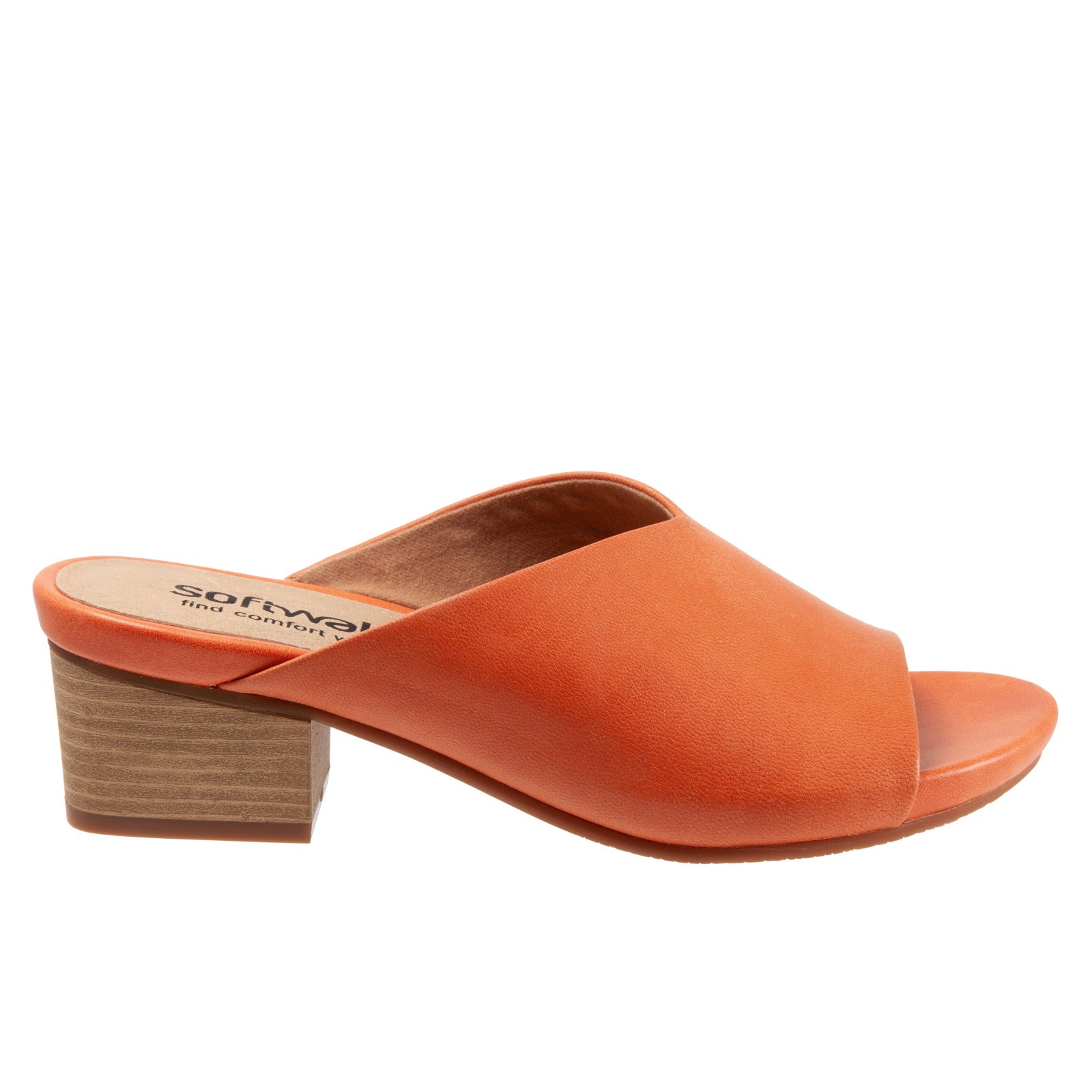 Softwalk Parker S2003-840 Womens Orange Leather Slip On Heeled Sandals Shoes 5.5