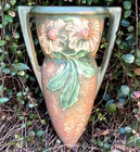 ROSEVILLE POTTERY DAHLROSE LARGE DOUBLE HANDLED WALL POCKET.....MINT! 1924