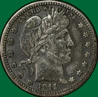 1911-S Barber Quarter Choice Very Fine VF+/XF Coin #40418