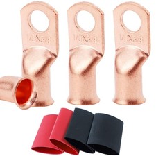 4pcs 1/0 AWG-3/8 Battery Lugs,Heavy Duty Wire Lugs,Ring Terminals,Battery Cab...