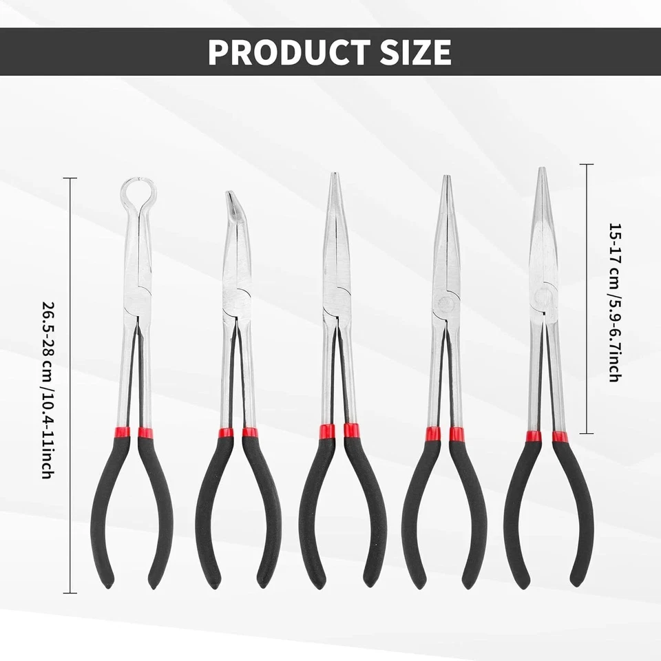 5Pcs Precision 11inch Long Needle Nose Pliers Assortment Kit, Long Reach Pliers - Image 2 of 4