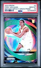 2024-25 Prizm Cody Williams Instant Impact RC Green Rookie #2 Jazz PSA 10 POP 2