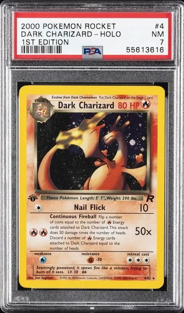 2000 POKEMON ROCKET 1ST EDITION #4 DARK CHARIZARD-HOLO PSA 7