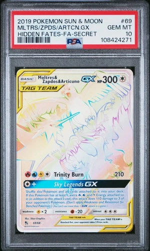 [PSA 10] Moltres Zapdos Articuno GX 69/68 Hidden Fates Secret Rainbow POKEMON