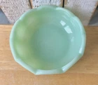 Rare vintage jadeite green milk-glass 10 sided ruffle top panel bowl￼ exc. cond.