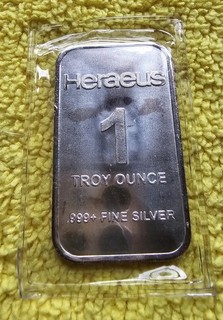 1 oz Heraeus Silver Bar .999 Fine Silver Bullion Troy Ounce Sealed In Plastic