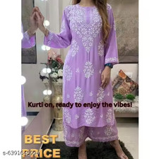 Plus Size Rayon Chikankari Kurti Palazzo Set Women's Indian Ethnic Outfit M-8 XL