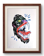 Aleph Original Art Gorilla Grr 14x11 Neo Expressionism Artwork on Gallery Paper