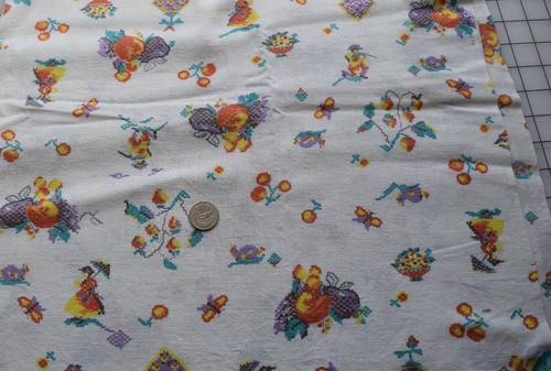 7647 Pieza Grande de Saco de Alimento Impreso Antiguo, Blanco con Flores Multicolores