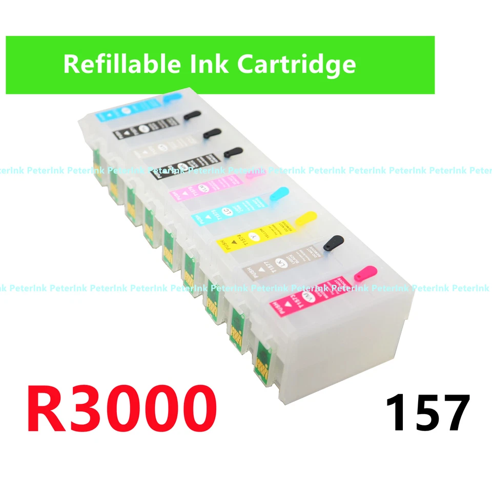 9 Empty Refillable Ink Cartridge kit for Stylus Photo R3000 Printer T157 157 - Image 3 of 4