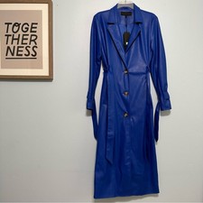 Nwt Kendall & Kylie Royal Blue Vegan Leather Long Trench Coat Size Xs