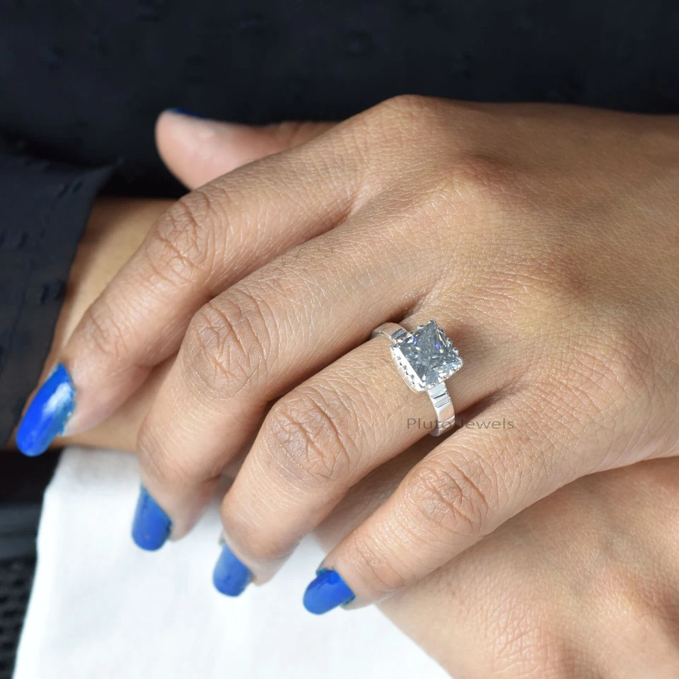 Anillo solitario de diamantes grises talla princesa certificado 3,50 quilates Foto 4 de 4